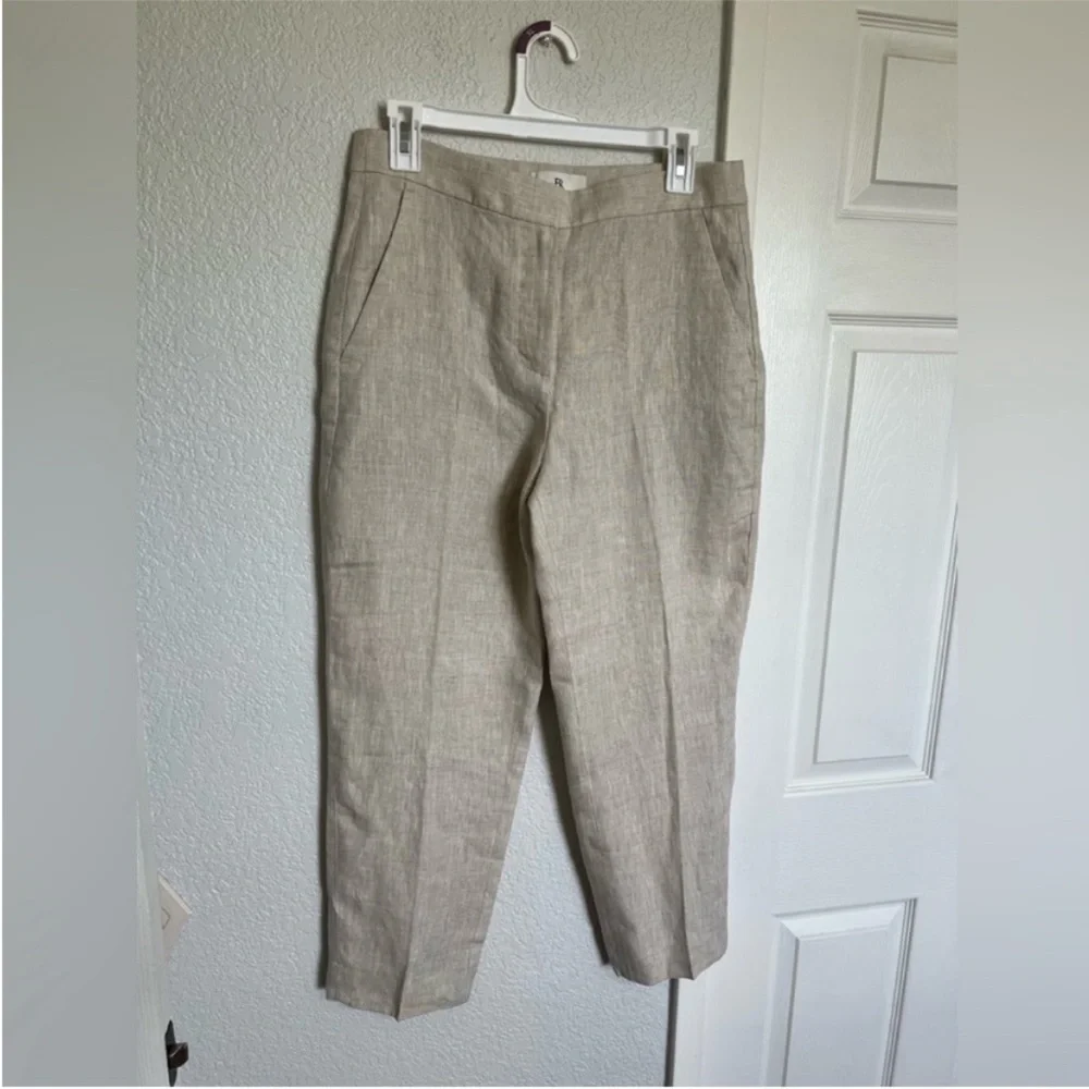 Banana Republic Lina Slim Ankle Linen Pants Neutral Cream Workwear 6P NWT